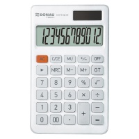 Kalkulator biurowy DONAU TECH, 12-cyfr. wyświetlacz, funkcja pierw., GT, wym. 137x84 mm, biały, Kalkulatory, Urządzenia i maszyny biurowe