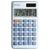 Kalkulator biurowy DONAU TECH, 12-cyfr. wyświetlacz, funkcja pierw., GT, wym. 137x84 mm, niebieski, Kalkulatory, Urządzenia i maszyny biurowe