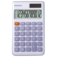 Kalkulator biurowy DONAU TECH, 12-cyfr. wyświetlacz, funkcja pierw., GT, wym. 137x84 mm, fioletowy, Kalkulatory, Urządzenia i maszyny biurowe