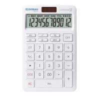 Kalkulator biurowy DONAU TECH, 12-cyfr. wyświetlacz, funkcja pierw., GT, wym. 166x104 mm, biały, Kalkulatory, Urządzenia i maszyny biurowe