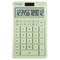 Kalkulator biurowy DONAU TECH, 12-cyfr. wyświetlacz, funkcja pierw., GT, wym. 166x104 mm, zielony, Kalkulatory, Urządzenia i maszyny biurowe