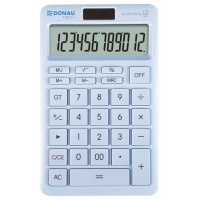 Kalkulator biurowy DONAU TECH, 12-cyfr. wyświetlacz, funkcja pierw., GT, wym. 166x104 mm, błękitny, Kalkulatory, Urządzenia i maszyny biurowe