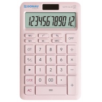 Kalkulator biurowy DONAU TECH, 12-cyfr. wyświetlacz, funkcja pierw., GT, wym. 166x104 mm, r&oacute;żowy, Kalkulatory, Urządzenia i maszyny biurowe