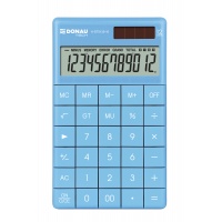 Kalkulator biurowy DONAU TECH, 12-cyfr. wyświetlacz, funkcja pierw., GT, wym. 166x100 mm, niebieski, Kalkulatory, Urządzenia i maszyny biurowe
