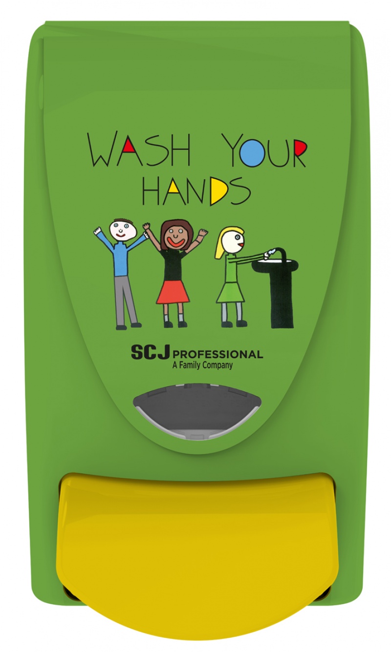 Dozownik do mydła w pianie DEB Kids Wash Your Hands, 1l, zielono-ż&oacute;łty, Mydła i dozowniki, Artykuły higieniczne i dozowniki
