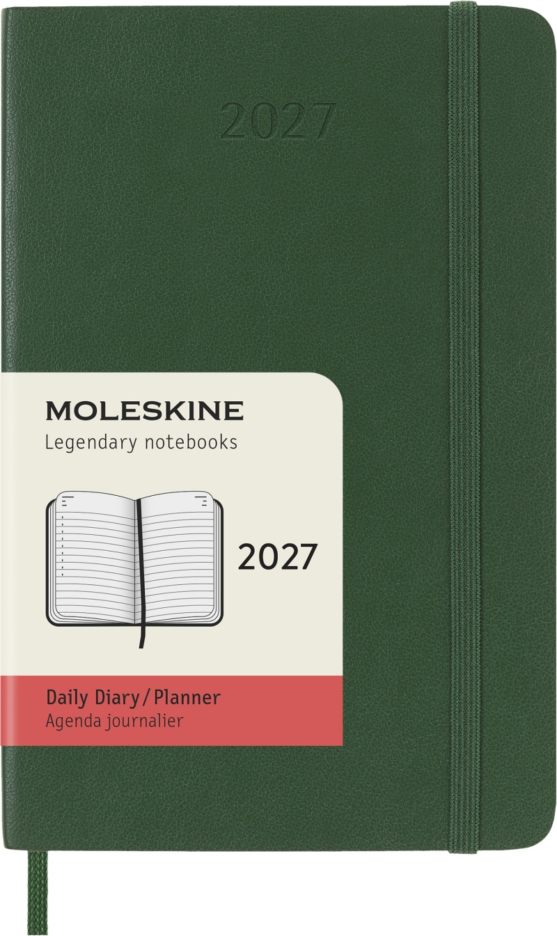 Kalendarz dzienny MOLESKINE 2027, 12M, P, 9x14cm, miękka oprawa, myrtle green, Kalendarze, Zeszyty i bloki