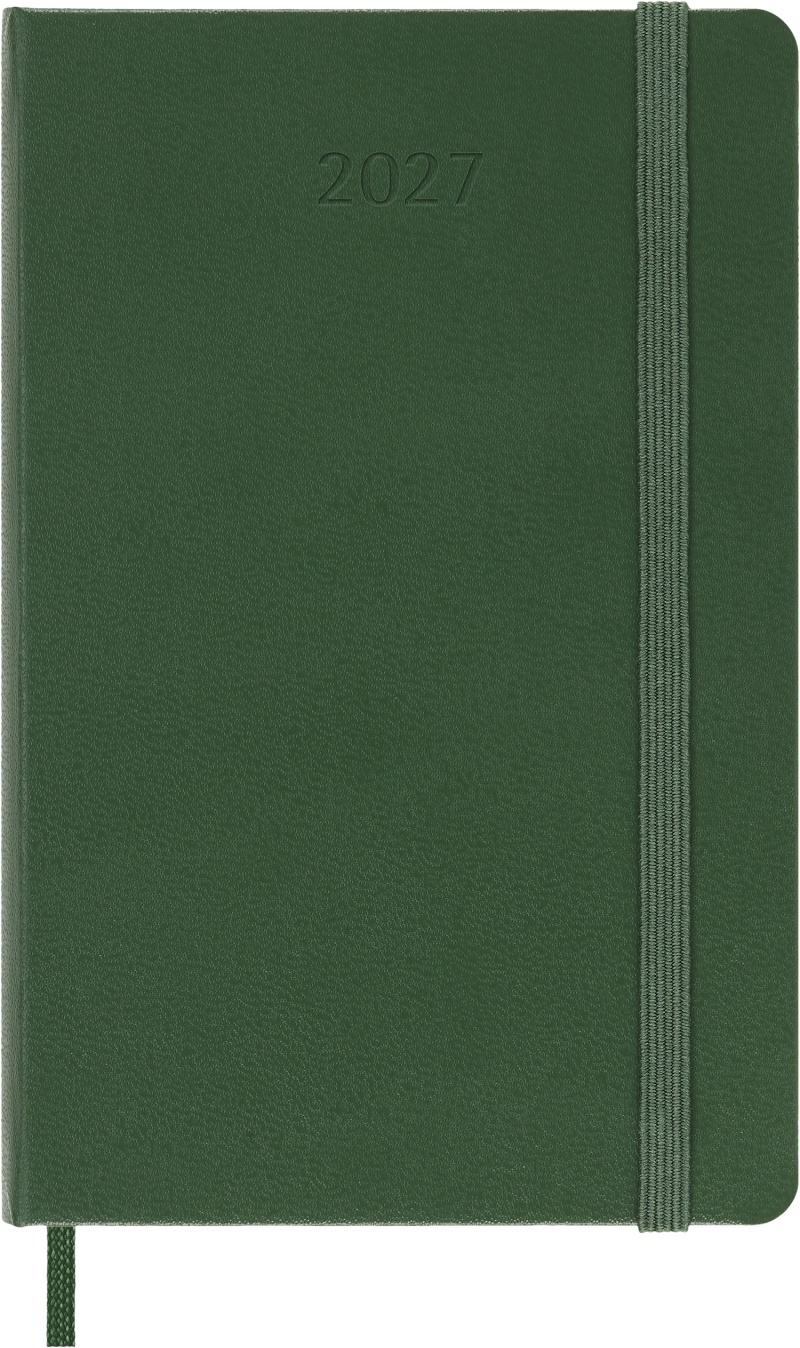 Kalendarz dzienny MOLESKINE 2027, 12M, P, 9x14cm, twarda oprawa, myrtle green, Kalendarze, Zeszyty i bloki