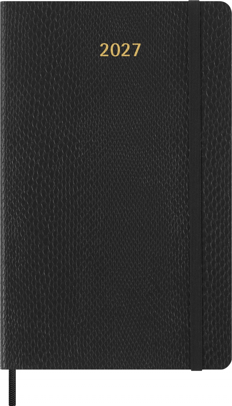 Kalendarz tygodniowy MOLESKINE 2027, 12M, L, 13x21cm, edycja limitowana, syntetyczna sk&oacute;ra węża, box, czarny, Kalendarze, Zeszyty i bloki