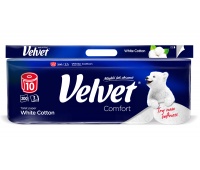 Papier toaletowy VELVET Comfort White Cotton, 3-warstwowy, 10 szt., 200 listk&oacute;w, biały, Papiery toaletowe i dozowniki, Artykuły higieniczne i dozowniki