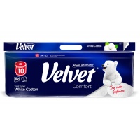 Papier toaletowy VELVET Comfort White Cotton, 3-warstwowy, 10 szt., 200 listk&oacute;w, biały, Papiery toaletowe i dozowniki, Artykuły higieniczne i dozowniki