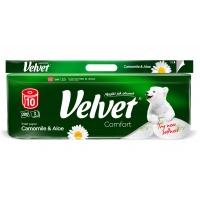 Papier toaletowy VELVET Comfort Camomile & Aloe, 3-warstwowy, 10 szt., 200 listk&oacute;w, biały, Papiery toaletowe i dozowniki, Artykuły higieniczne i dozowniki