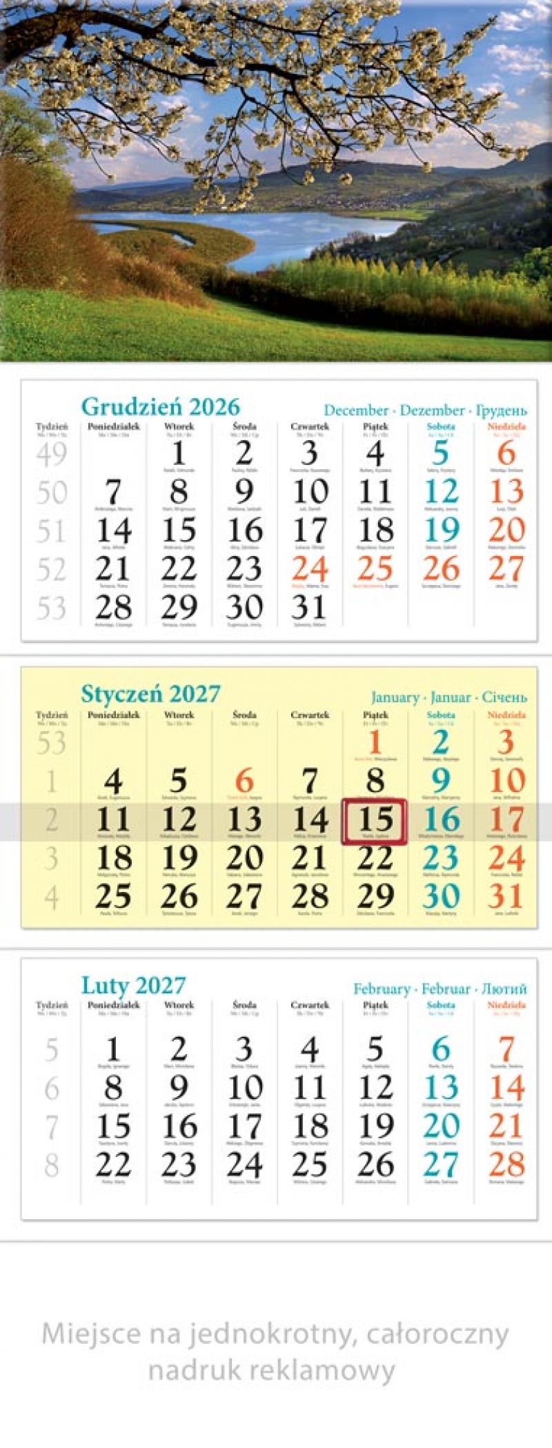 KALENDARZ TR&Oacute;JDZIELNY KT03 POG&Oacute;RZE 2027, Ścienne, Kalendarze