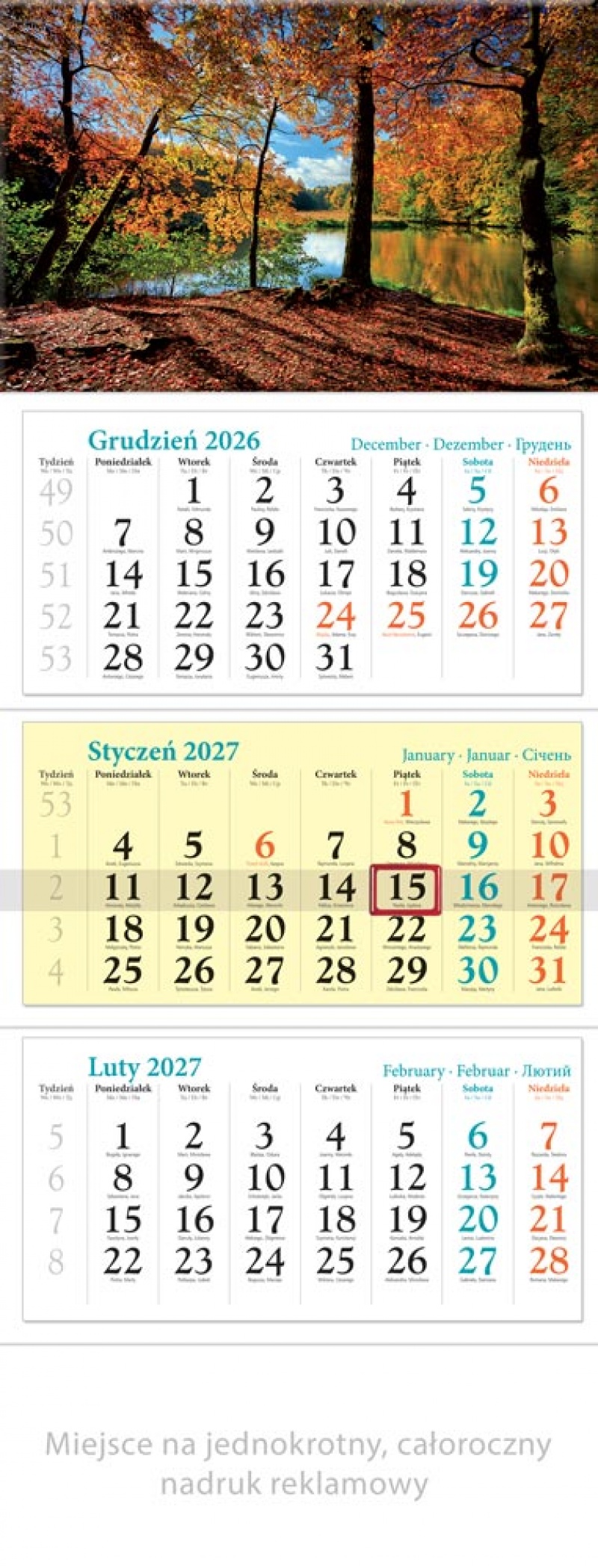 KALENDARZ TR&Oacute;JDZIELNY KT07 JESIEŃ 2027, Ścienne, Kalendarze