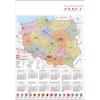 KALENDARZ JEDNOPLANSZOWY PL15 MAPA 2027, Ścienne, Kalendarze