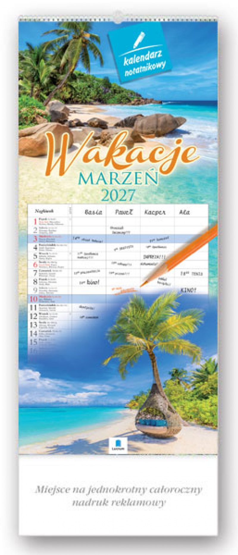 KALENDARZ NOTATNIKOWY WN03 WAKACJE MARZEŃ 2027, Ścienne, Kalendarze