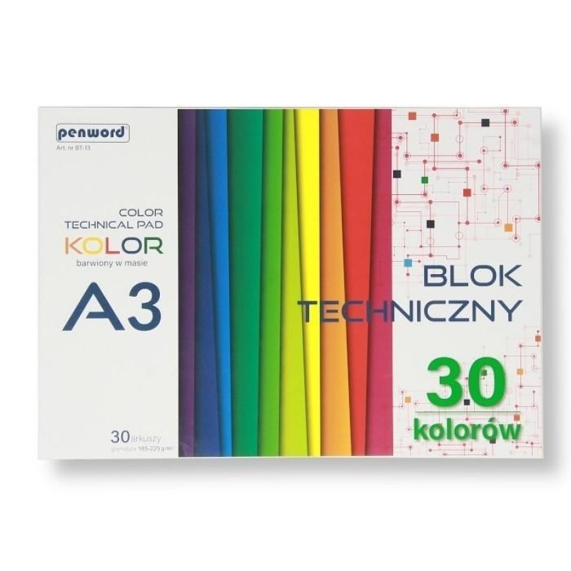 BLOK TECHNICZNY A3 KOLOR BT-13 185-225g.30k., Bloki, Zeszyty i bloki