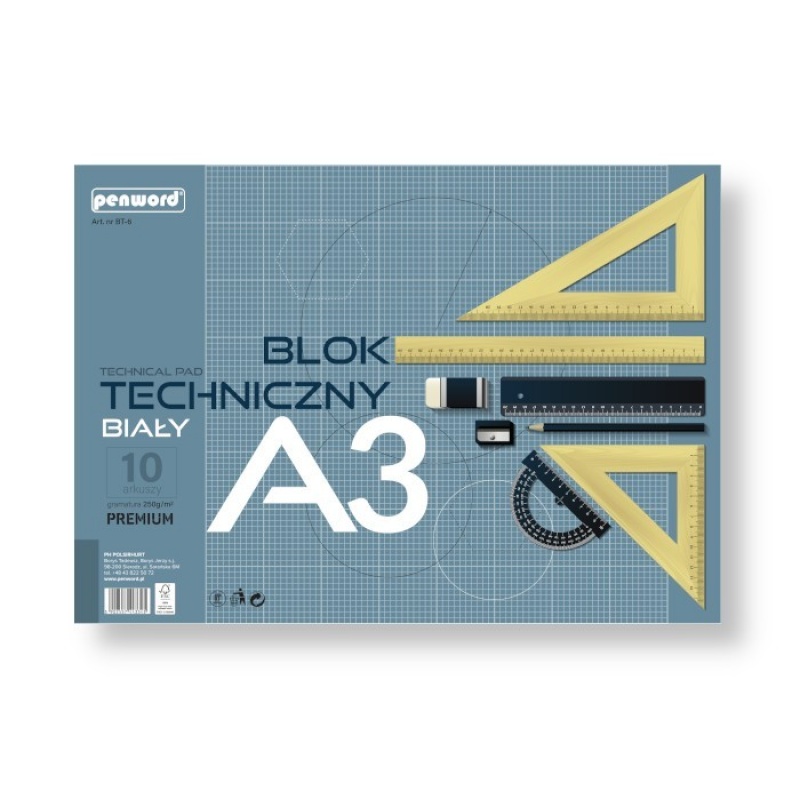 BLOK TECHNICZNY A3 BIAŁY BT-6 250gr.10k.PREMIUM, Bloki, Zeszyty i bloki