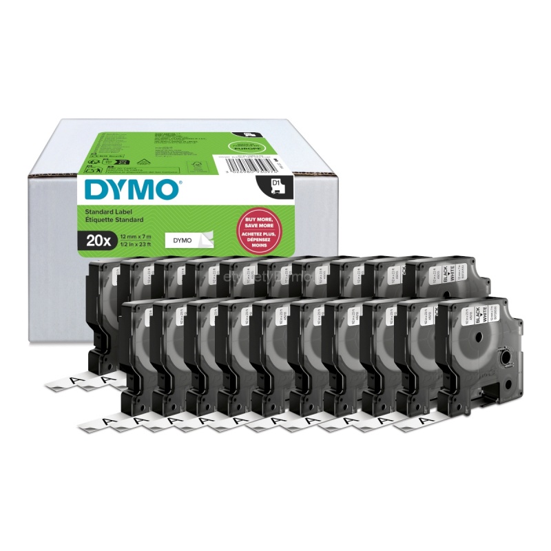 Taśma DYMO D1 - 12 mmx7 m biała (20 szt), Drukarki, Urządzenia biurowe