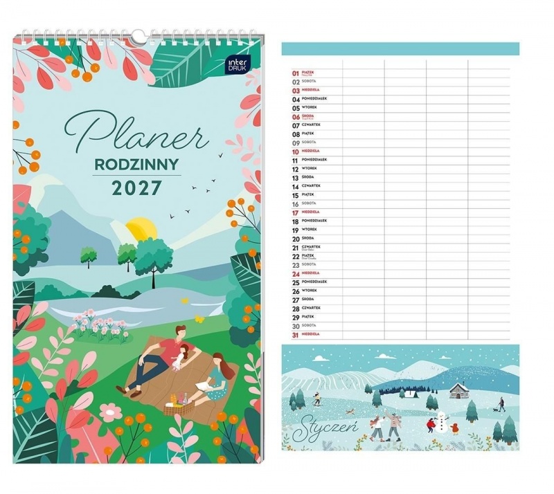 KALENDARZ PLANER RODZINNY 25x43cm.RAZEM 2027, Planery, Kalendarze