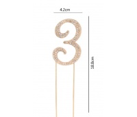 Topper 19cm z cyrkoniami cyfra 3 - złoty NERO