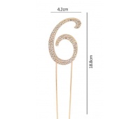 Topper 19cm z cyrkoniami cyfra 6 - złoty NERO