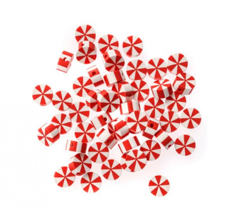 KORALIKI POLIMEROWE CUKIERKI ŚWIĄTECZNE 1cm.48szt., Koraliki, Art. kreatywne