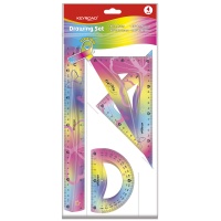 Geometry set KEYROAD, butterfly/dinosaur, flexible, 4 pcs., hanger, assorted colors