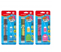 School set KEYROAD, 4 pencils, eraser, sharpener, 6 pcs., blister, assorted colors