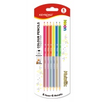 Colored pencils KEYROAD, neon and metallic, triangular, 6 pcs., blister, assorted colors
