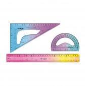 Zestaw geometryczny KEYROAD Iridescent, opalizujący, 4 elem., blister, mix kolor&oacute;w, Linijki, ekierki, kątomierze, Artykuły szkolne