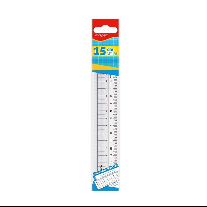 Linijka KEYROAD, 15cm, z falistą krawędzią, zawieszka, transparentna, Linijki, ekierki, kątomierze, Artykuły szkolne