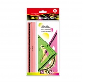 Zestaw geometryczny KEYROAD Neon, 4 elem., 20cm, zawieszka, mix kolor&oacute;w, Linijki, ekierki, kątomierze, Artykuły szkolne