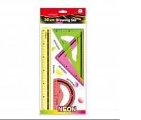 Zestaw geometryczny KEYROAD Neon, 4 elem., 30cm, zawieszka, mix kolor&oacute;w, Linijki, ekierki, kątomierze, Artykuły szkolne
