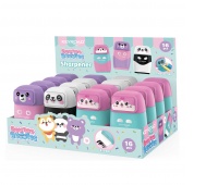 Plastic sharpener KEYROAD Bounce Buddies, double, with container, packaged on a display, assorted colors