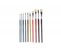 Brushes KEYROAD, round tips 1-2-3-4-6-10, flat tips 6-8-10-12, 10 pcs., blister, assorted colors