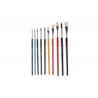 Brushes KEYROAD, round tips 1-2-3-4-6-10, flat tips 6-8-10-12, 10 pcs., blister, assorted colors