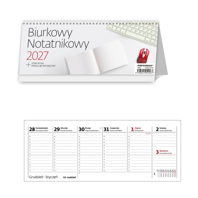 Kalendarz 2027 Biurkowy Notatnikowy tygodniowy, Biurkowe, Kalendarze