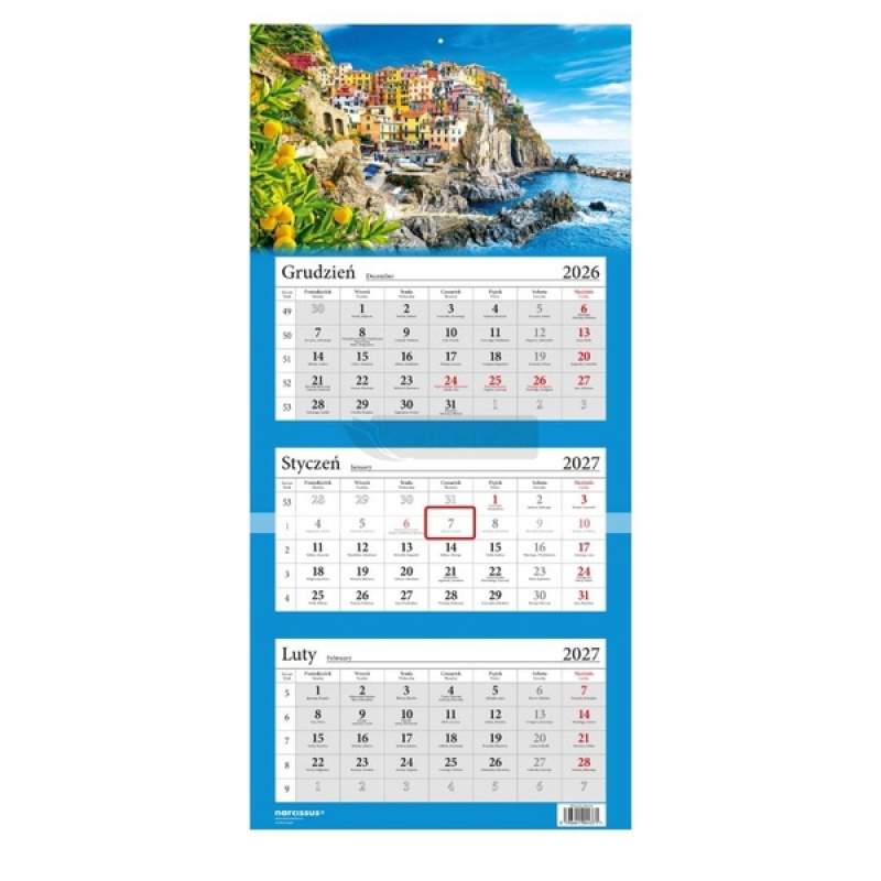 Kalendarz 2027 Tr&oacute;jdzielny Manarola, Włochy, Ścienne, Kalendarze