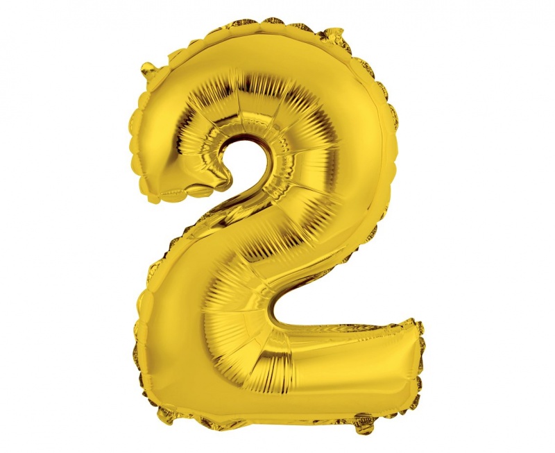 BALON FOLIOWY "CYFRA 2" ZŁOTA 35CM, Balony, Art. na okazje i przyjęcia