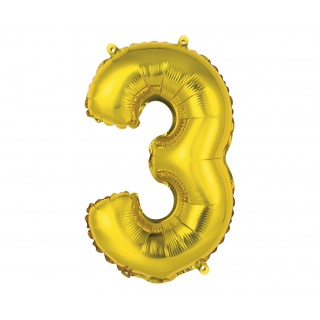 BALON FOLIOWY "CYFRA 3" ZŁOTA 35CM, Balony, Art. na okazje i przyjęcia