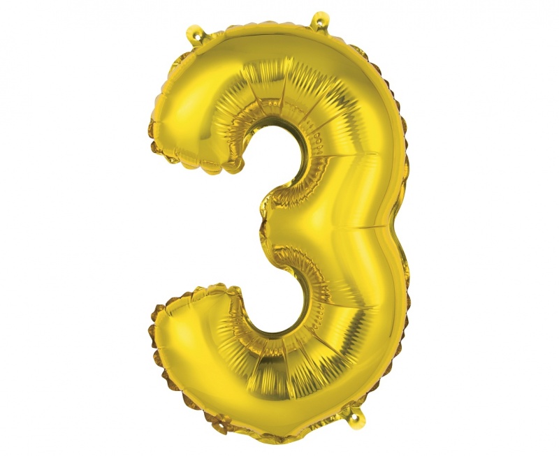 BALON FOLIOWY "CYFRA 3" ZŁOTA 35CM, Balony, Art. na okazje i przyjęcia