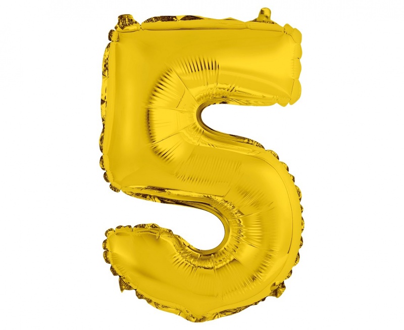 BALON FOLIOWY "CYFRA 5" ZŁOTA 35CM, Balony, Art. na okazje i przyjęcia