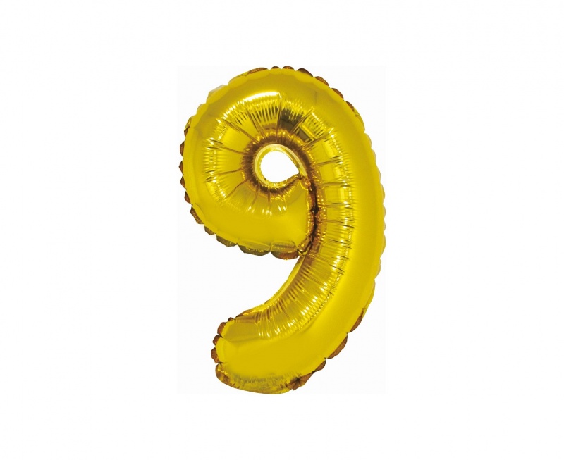 BALON FOLIOWY "CYFRA 9" ZŁOTA 35CM, Balony, Art. na okazje i przyjęcia