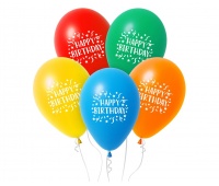Balony Happy Birthday z konfetti, 12" , 5 szt.