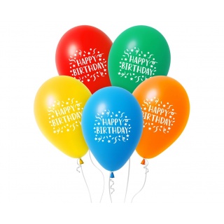 Balony Happy Birthday z konfetti, 12" , 5 szt., Balony, Art. na okazje i przyjęcia
