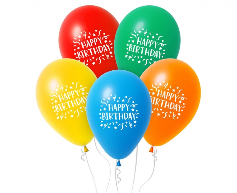 Balony Happy Birthday z konfetti, 12" , 5 szt., Balony, Art. na okazje i przyjęcia