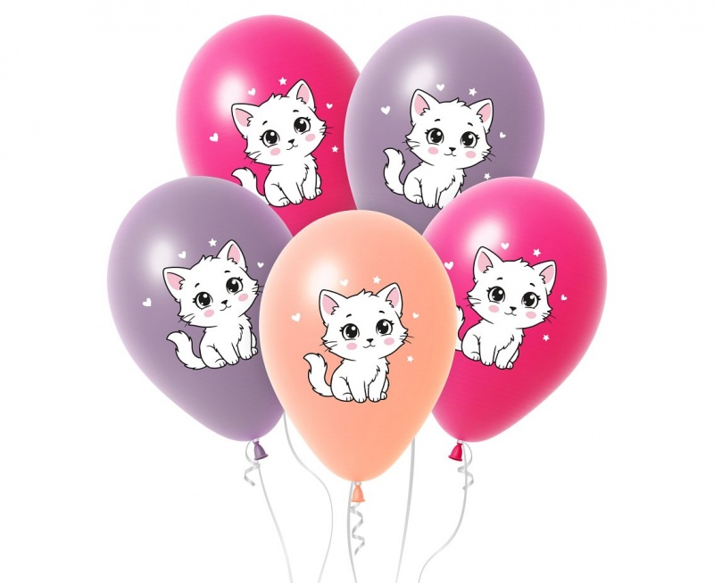 Balony Kotek, 12" , 5 szt., Balony, Art. na okazje i przyjęcia