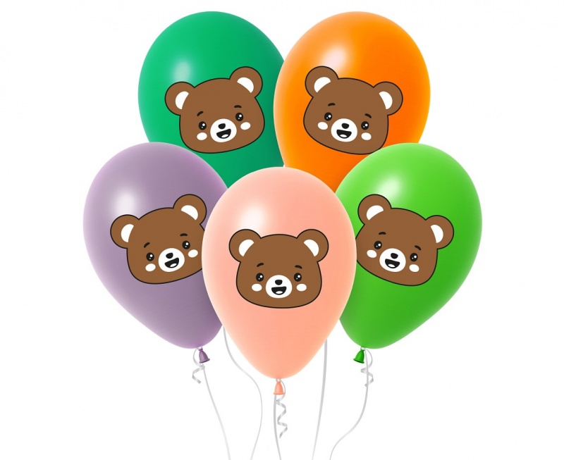 Balony Miś, 12", 5 szt., Balony, Art. na okazje i przyjęcia