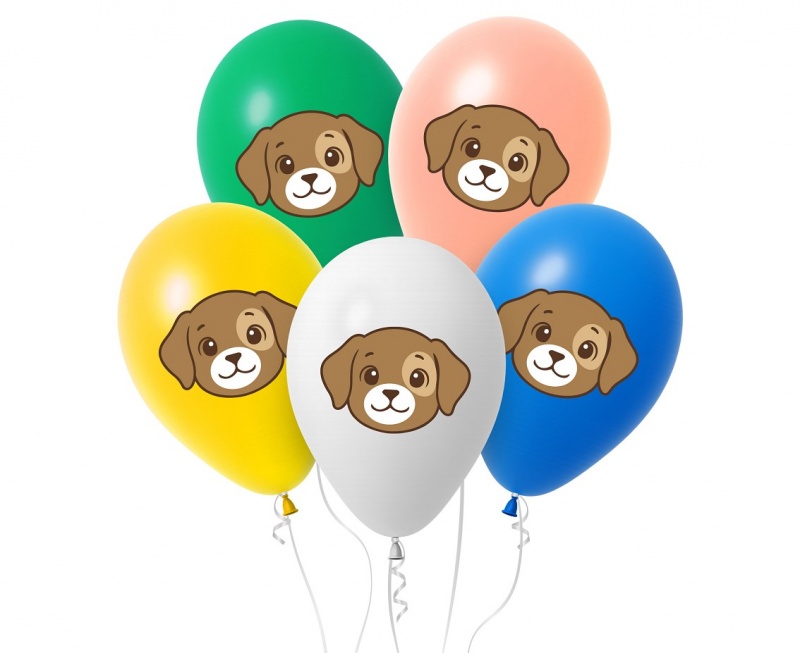 Balony Piesek, 12", 5 szt., Balony, Art. na okazje i przyjęcia