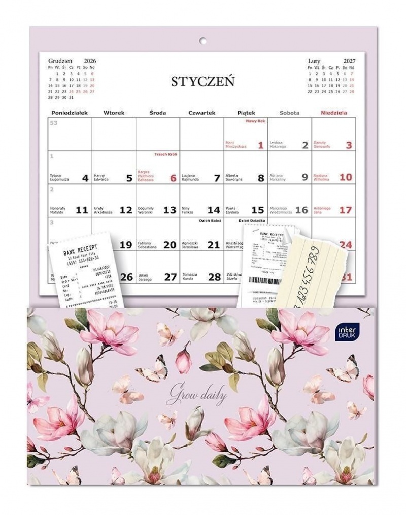 KALENDARZ ŚCIENNY Z KIESZ.23x31 MAGNOLIA 2027, Ścienne, Kalendarze